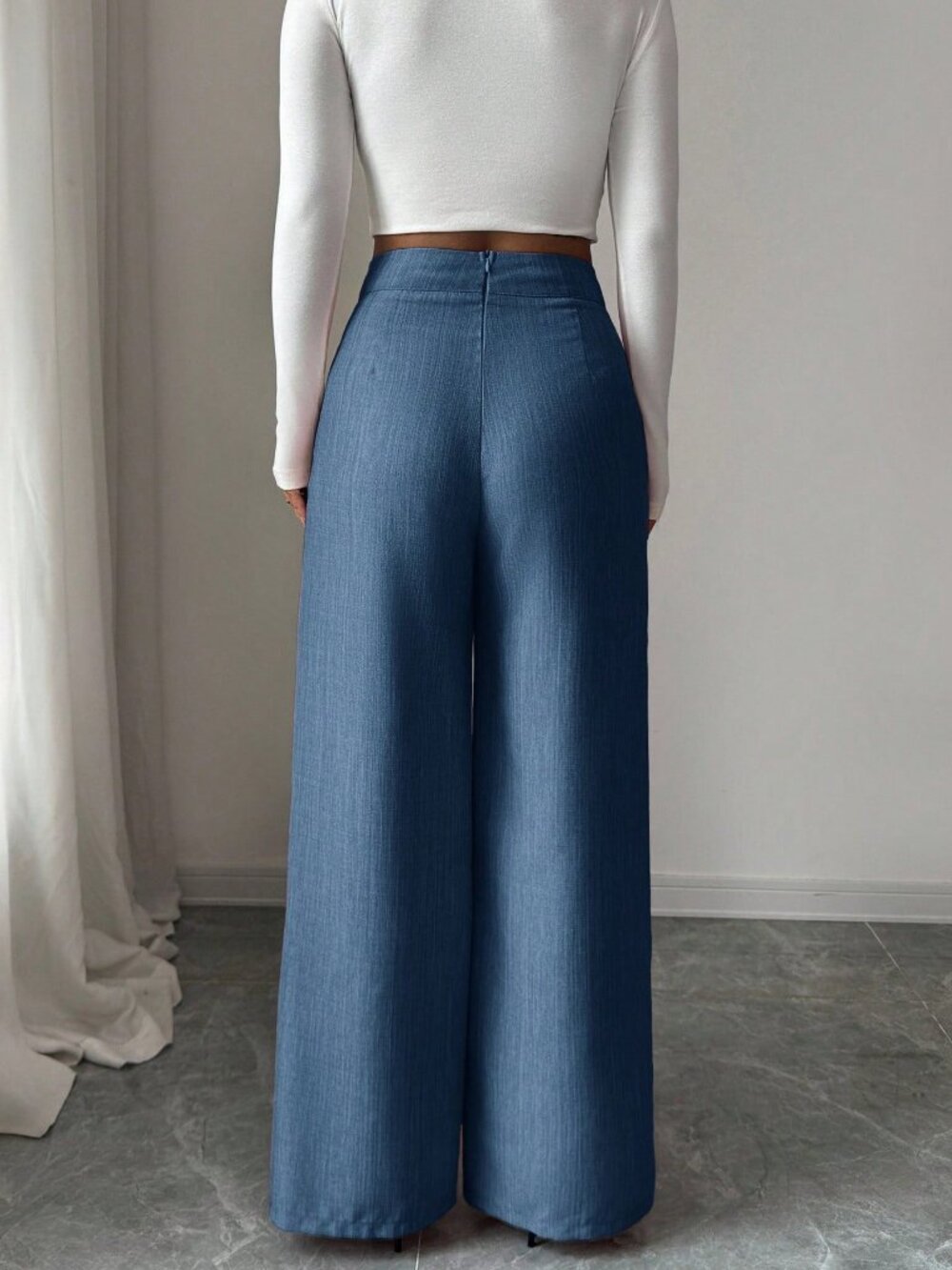 blue Casual Women's Work Office Loose Flowy Straight Leg Pants - Picture 2 of 7